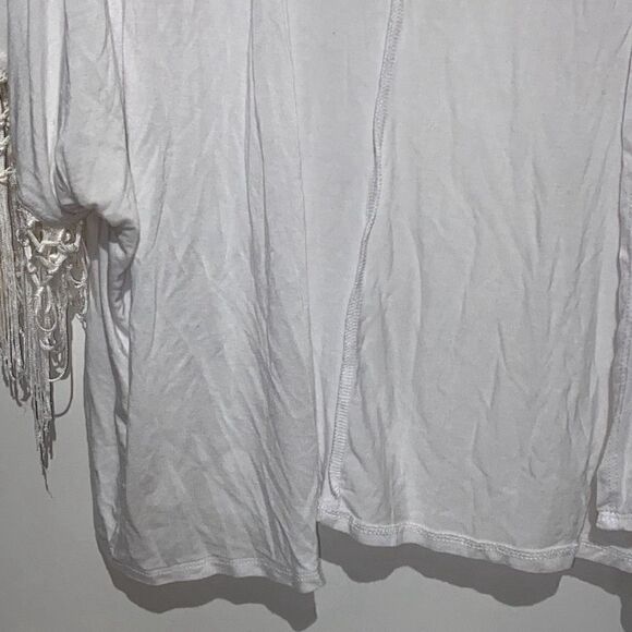 Life Style Women's Knotted Fringe String Open Front Beach White Cardigan Size PS - Picture 4 of 8